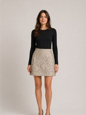 Vintage Jacquard A-Line Mini Skirt in cream Floral size 12 made in Canada